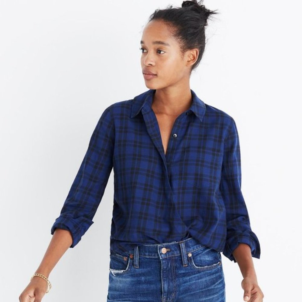 Madewell Arion Plaid Wrap Front Shirt Small